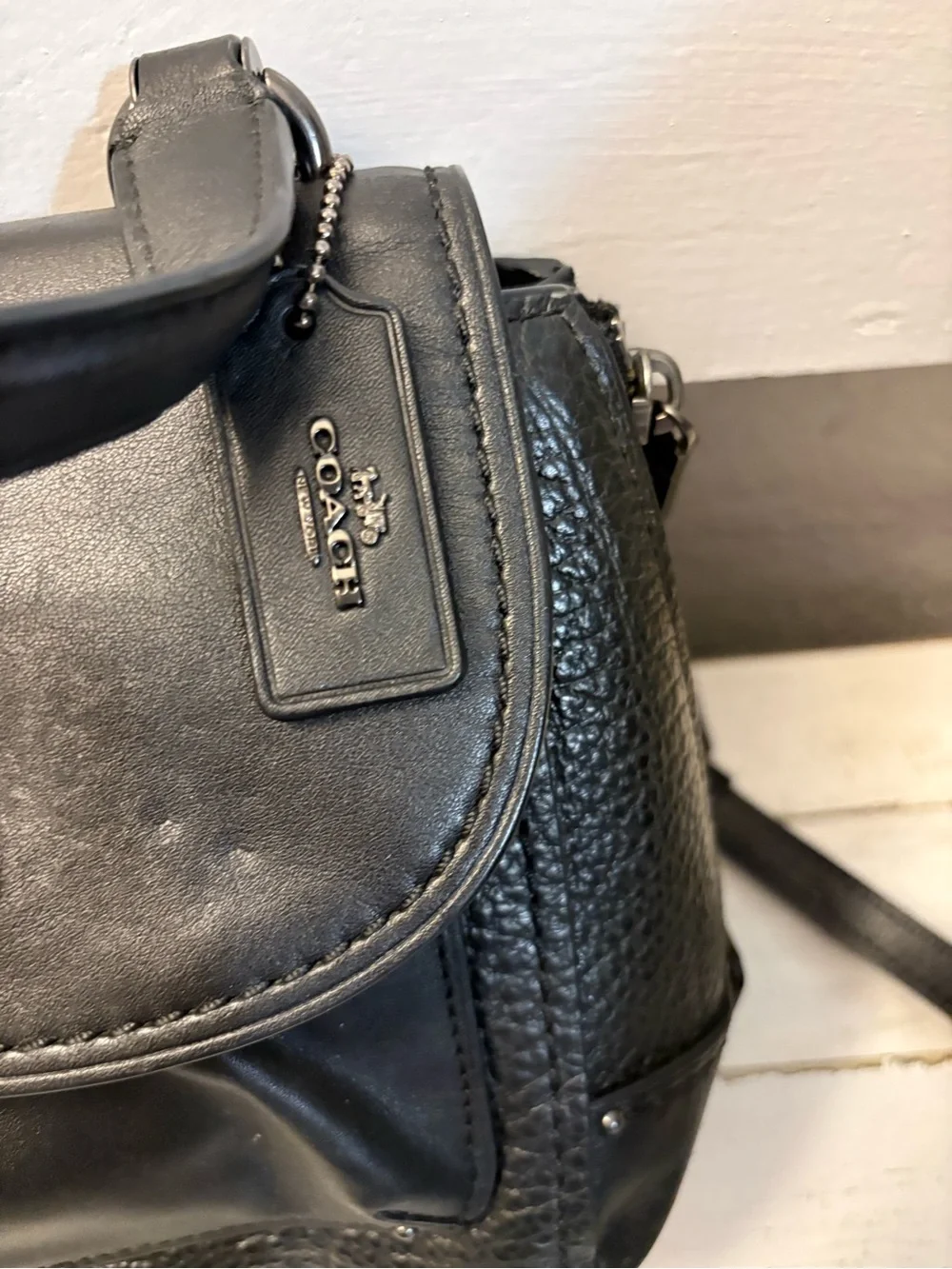 Coach Black Leather Mini Satchel with Turn-Lock